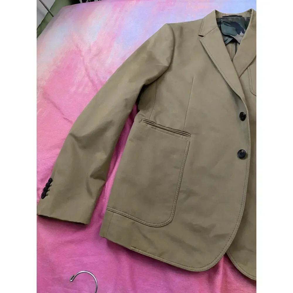 VALENTINO GARAVANI Tan Green Blazer twill sport coat camo lining Size 54 44” Ch